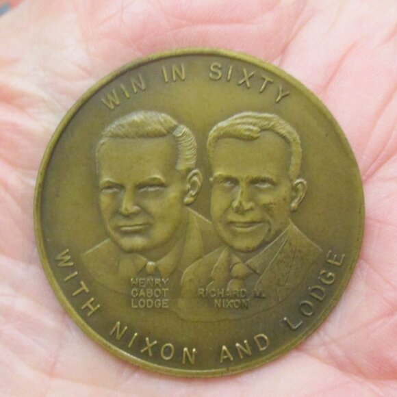 NIXON LODGE 1960 Presidential Election Gold Challenge Coin ~ GOP Republican Coin - Picture 6 of 14